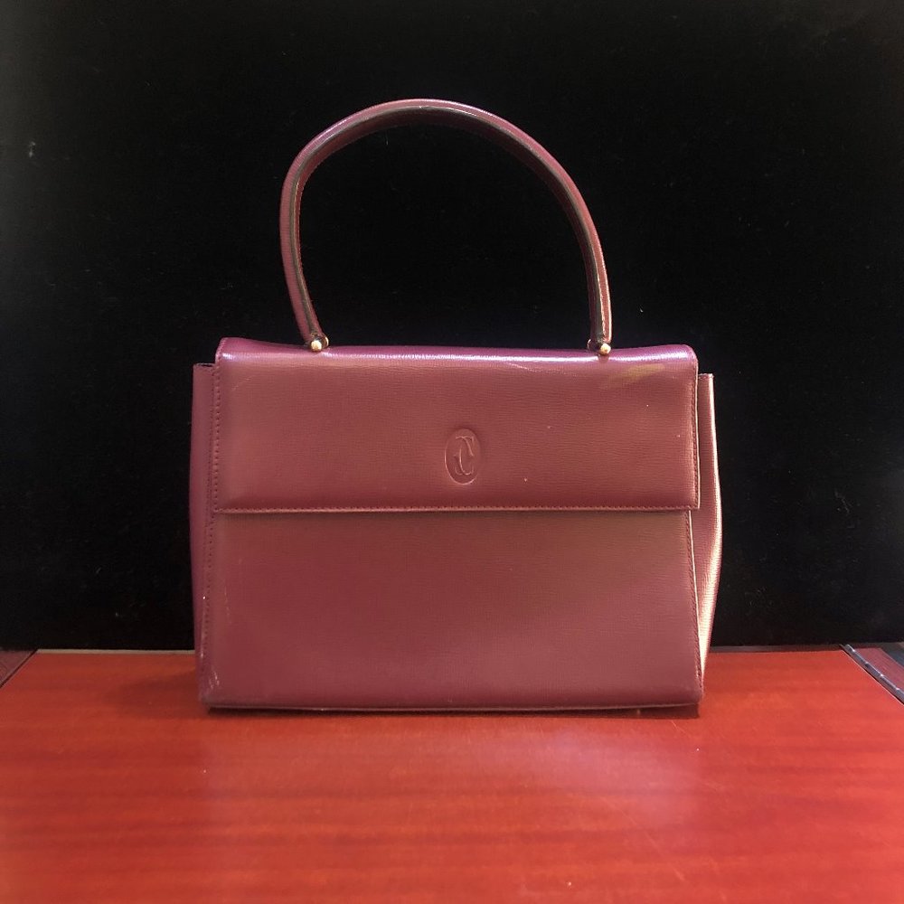 Vintage Cartier Red Bordeaux Leather Toat Handbag
